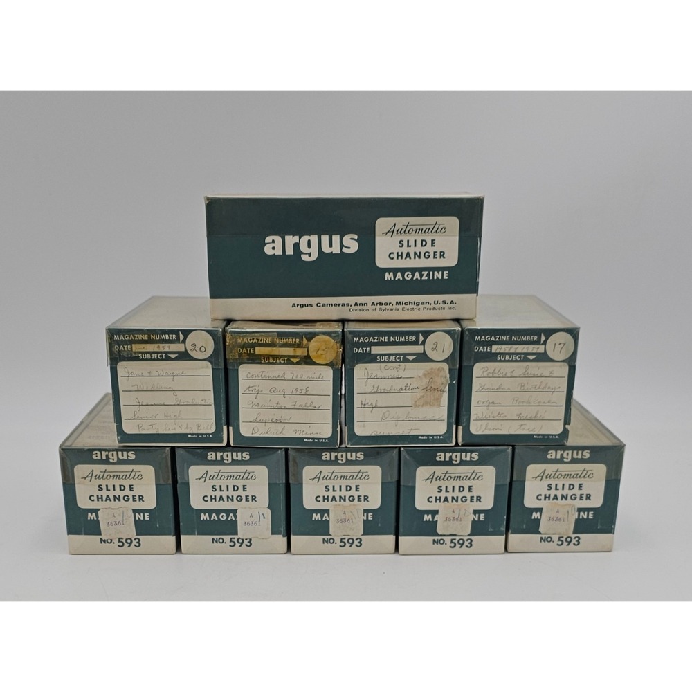 Lot of 10 Argus and Airequipt Automatic Slide Changer Magazines Model-P No. 593